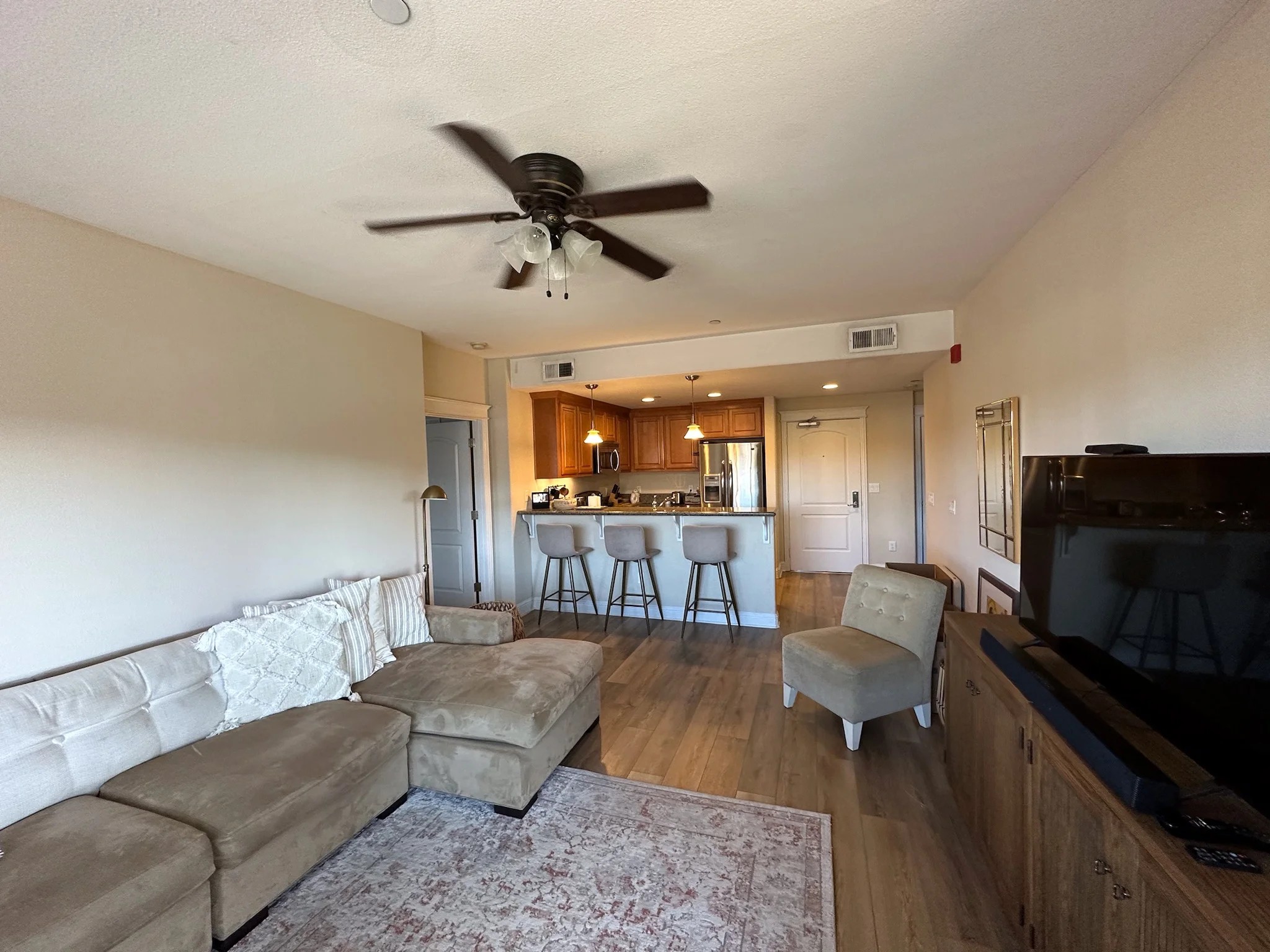 Furnished living room in luxury Gilroy apartment at Monterey Terrace